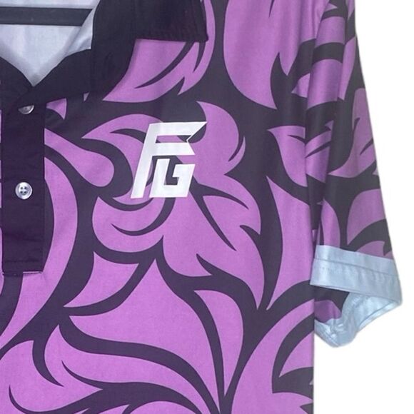 Flyte Golf Men’s Sz Med Black Purple Sweat Resistance Wicking Dri Fit Golf Polo - Picture 2 of 5